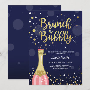 Brunch & Bubbly Bridal Dusche Einladung Navy Gold