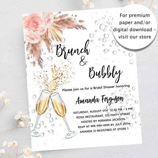 Brunch Bubbly Bridal pampas Haushaltseinladung Flyer (Von Creator hochgeladen)