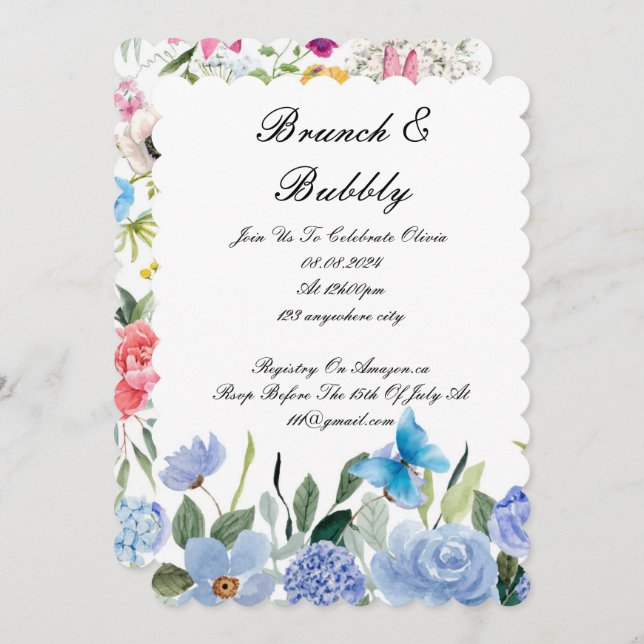 BRUNCH & BUBBLY BRIDAL SHOWING INVITATION SAVE THE DATE (Vorne/Hinten)