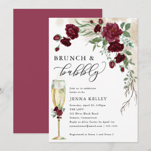 Brunch & Bubbly Burgund Rose Vine, Brautparty Einladung