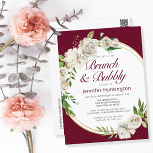 Brunch & Bubbly Burgundy Floral Brautparty Postkarte