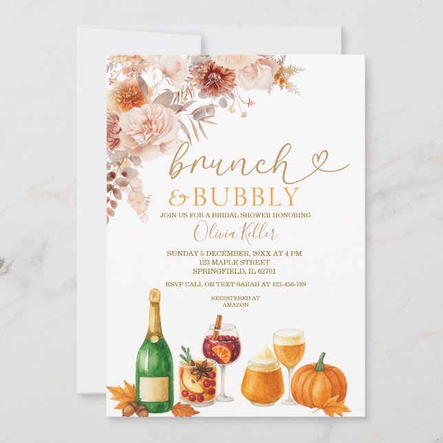 Brunch & Bubbly Burnt Orange Bridal Shower Einladung (Vorderseite)