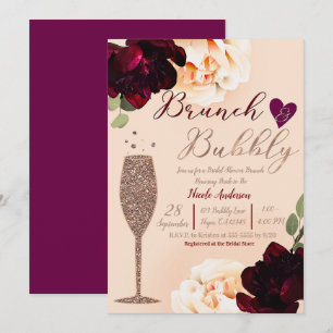 Brunch & Bubbly Champagner Peach Gold Brautparty Einladung