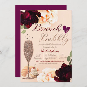 Brunch & Bubbly Champagner Peach Gold Brautparty Einladung
