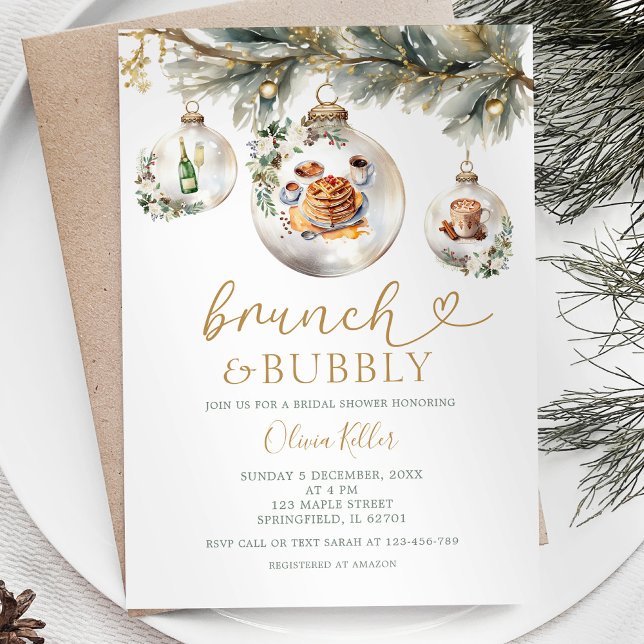 Brunch & Bubbly Christmas Baubles Brautparty Einladung (Von Creator hochgeladen)