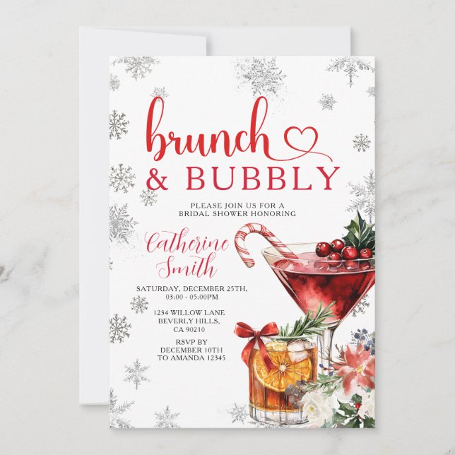 Brunch Bubbly Christmas Dinner Bridal Shower  Einladung (Vorderseite)