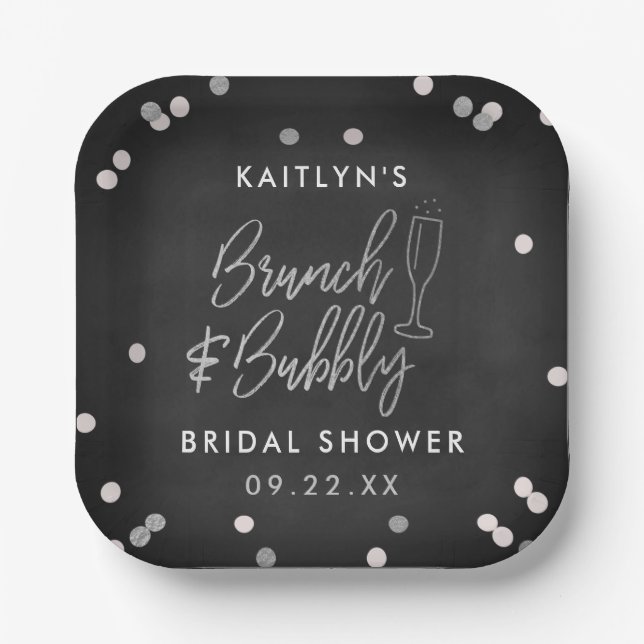 Brunch & Bubbly Confetti Brautparty Pappteller (Vorderseite)