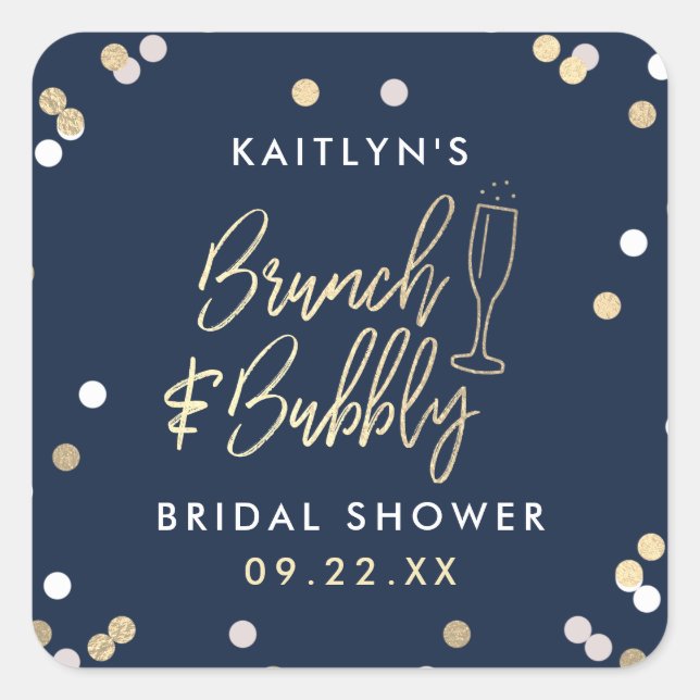 Brunch & Bubbly Confetti Brautparty Quadratischer Aufkleber (Vorderseite)