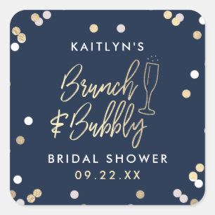 Brunch & Bubbly Confetti Brautparty Quadratischer Aufkleber