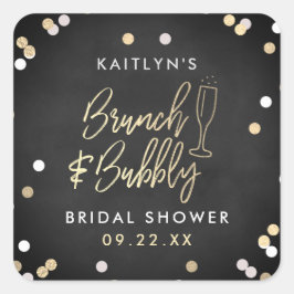 Brunch & Bubbly Confetti Brautparty Quadratischer Aufkleber