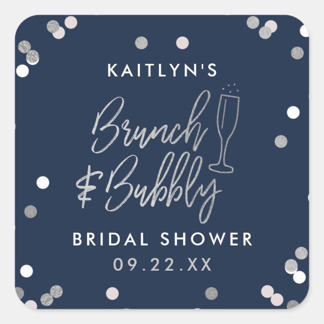 Brunch & Bubbly Confetti Brautparty Quadratischer Aufkleber (Vorderseite)