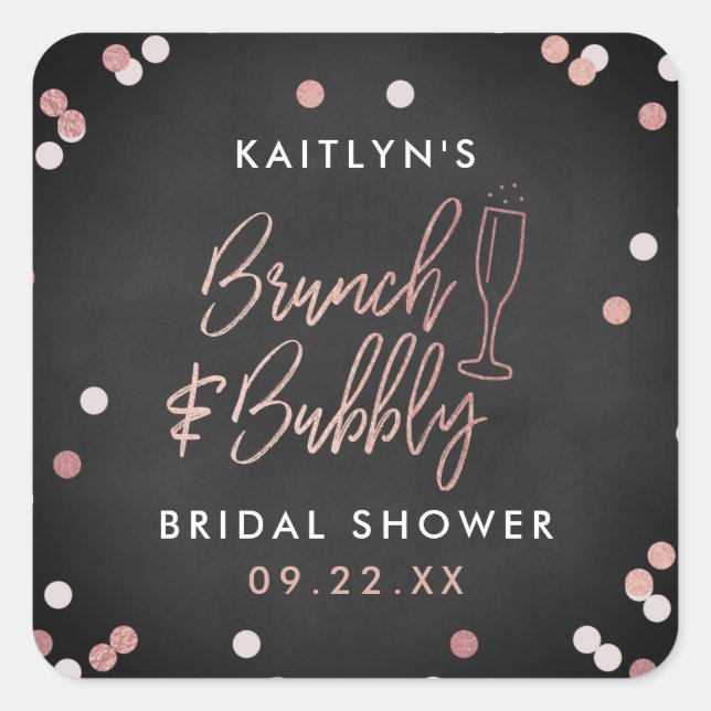 Brunch & Bubbly Confetti Brautparty Quadratischer Aufkleber (Vorderseite)