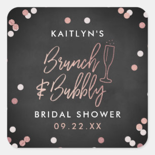 Brunch & Bubbly Confetti Brautparty Quadratischer Aufkleber