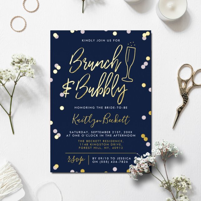 Brunch & Bubbly Confetti Brautparty Real Folieneinladung (Von Creator hochgeladen)
