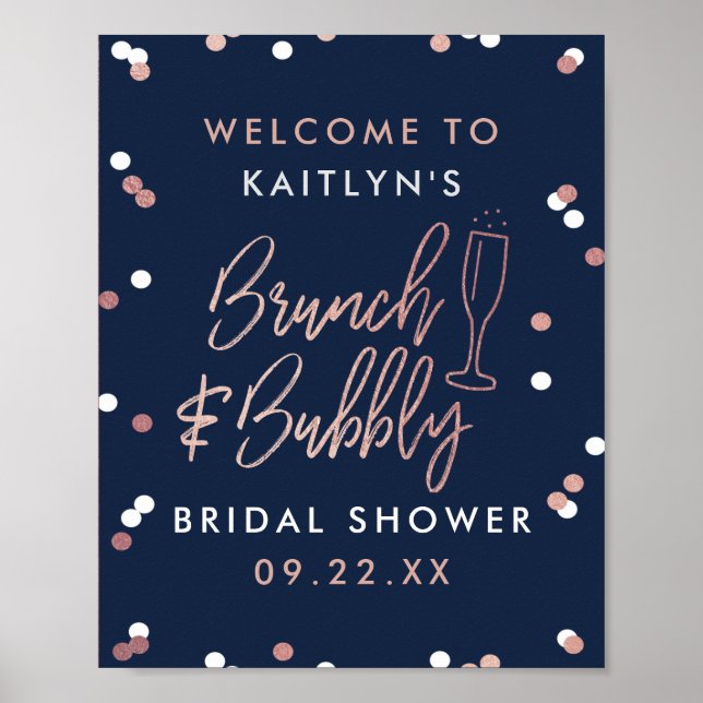 Brunch & Bubbly Confetti Brautparty Willkommen Poster (Vorne)