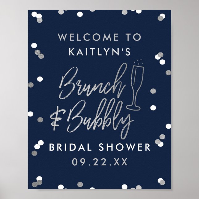 Brunch & Bubbly Confetti Brautparty Willkommen Poster (Vorne)