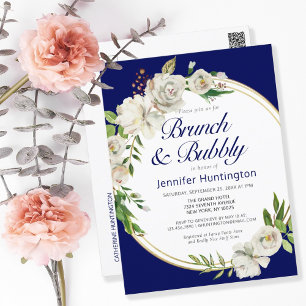 Brunch & Bubbly Dark Blue Floral Brautparty Postkarte