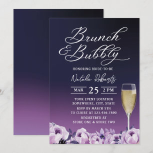 Brunch Bubbly Deep Lila Floral Brautparty Einladung