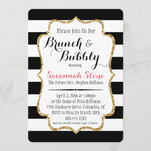 Brunch & Bubbly Dusche mit schwarzem und weißem St Einladung