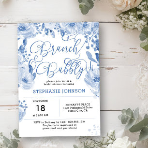 Brunch & Bubbly Dusty Blue Floral Brautparty Einladung