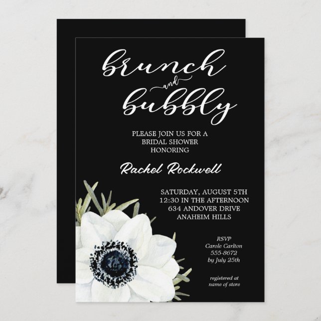 Brunch Bubbly Floral Brautparty Einladung (Vorne/Hinten)