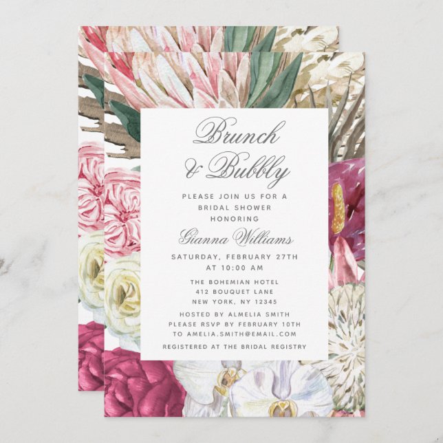 Brunch & Bubbly Floral Brautparty Einladung (Vorne/Hinten)