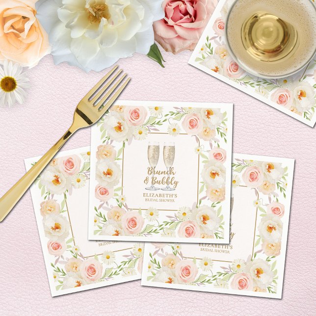 Brunch & Bubbly Garden Brautparty Serviette (Brunch & Bubbly garden flowers bridal shower napkins)