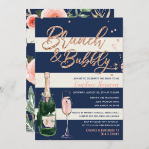 Brunch & Bubbly Glitzer Rose Navy Brautparty Einladung