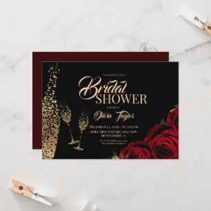 Brunch & Bubbly Gold Burgunder Rosen Brautparty Einladung