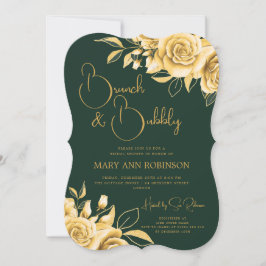 BRUNCH & BUBBLY Gold Floral Brautparty Emerald Einladung
