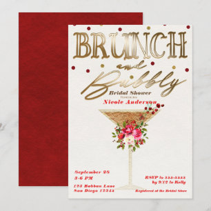 Brunch & Bubbly Gold Red Holiday Brautparty Einladung