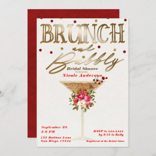 Brunch & Bubbly Gold Red Holiday Brautparty Einladung