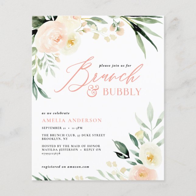 Brunch & Bubbly green und pfirsiche Aquarellblüte (Vorderseite)