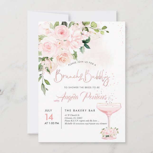 Brunch Bubbly H2 Blush Anthuriums Rose Peonys Einladung (Vorderseite)