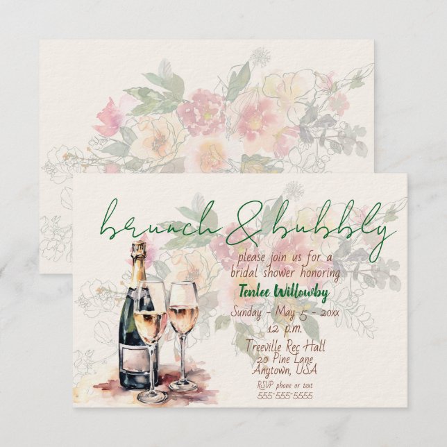 Brunch & Bubbly Hochzeitsdusche Einladung (Vorne/Hinten)