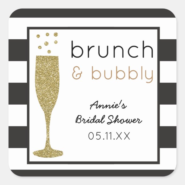 Brunch & Bubbly Imitate Glitzer Brautparty Sticker (Vorderseite)