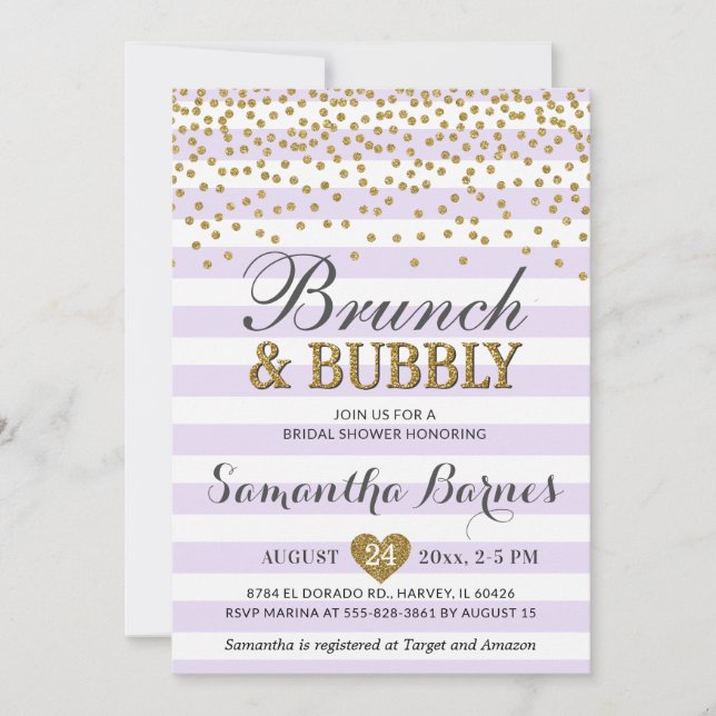 Brunch Bubbly Lavendel Lilac Spring Brautparty Einladung (Vorderseite)