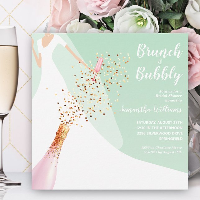Brunch Bubbly Minze Brautparty Einladung (Von Creator hochgeladen)