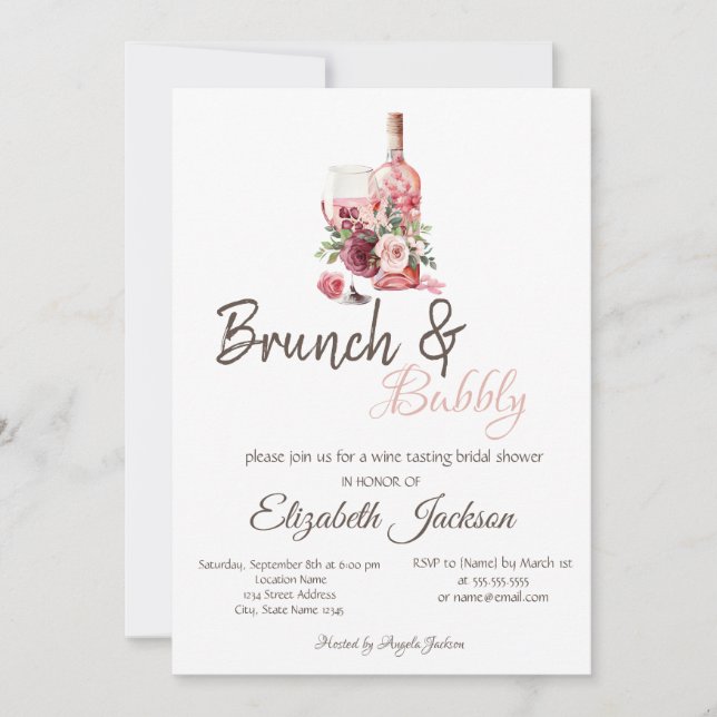 Brunch & Bubbly mit floralen Weinen Einladung (Vorderseite)