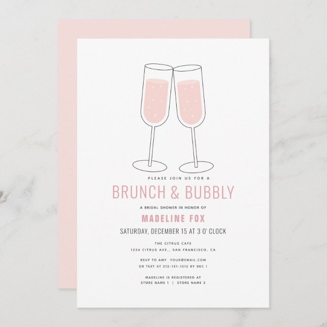 Brunch & Bubbly Modernes Champagner-Brautparty Einladung (Vorne/Hinten)