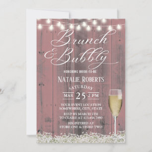 Brunch & Bubbly Pink Barn Wood Brautparty Einladung