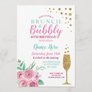 Brunch & Bubbly Pink Birthday Floral Einladung