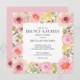 Brunch Bubbly Pink Floral Brautparty Einladung