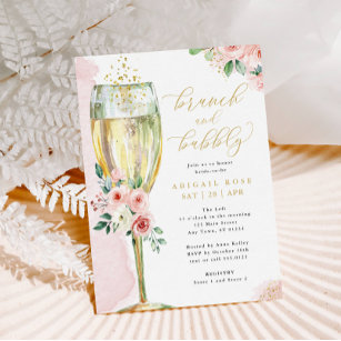 Brunch & Bubbly Pink Gold Floral Bridal Shower Einladung