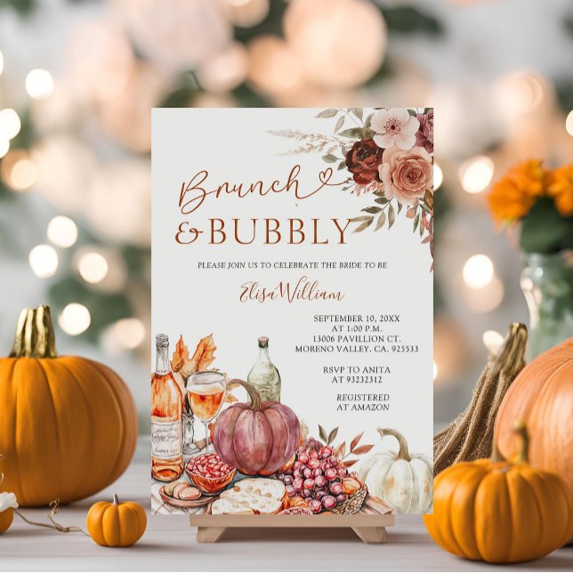 Brunch & Bubbly Pumpkin Champagne Brautparty Einladung (Von Creator hochgeladen)