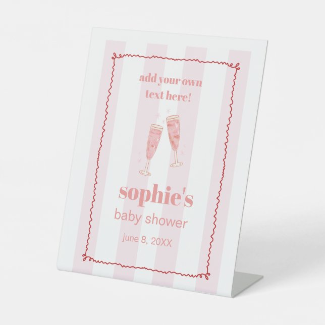 Brunch & Bubbly Red and Pink Wavy Custom Sign Sockelschild (Vorderseite)