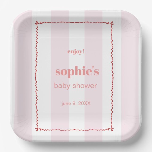 Brunch & Bubbly Red und Rosa Retro Wavy Pappteller (Vorderseite)