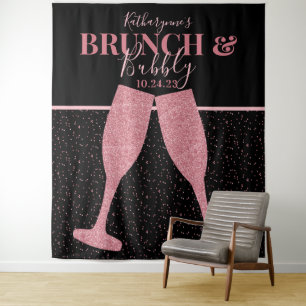 Brunch Bubbly Rosa Glitter Champagner Hintergrund Wandteppich