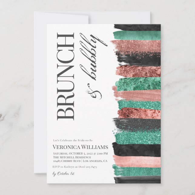 Brunch & Bubbly Rose Gold Bridal Dusche Einladung (Vorderseite)