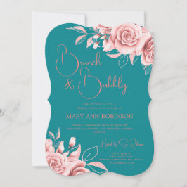 BRUNCH BUBBLY Rose Gold Floral Brautparty Aquamari Einladung